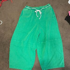 Free People First Tee rope waist detail Size Large Pants, Bright green